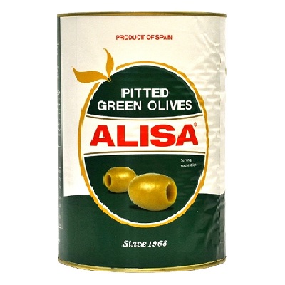 Pitted green olives in brine tin kg4.1