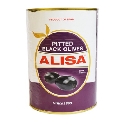 Pitted black olives in brine tin kg4.1